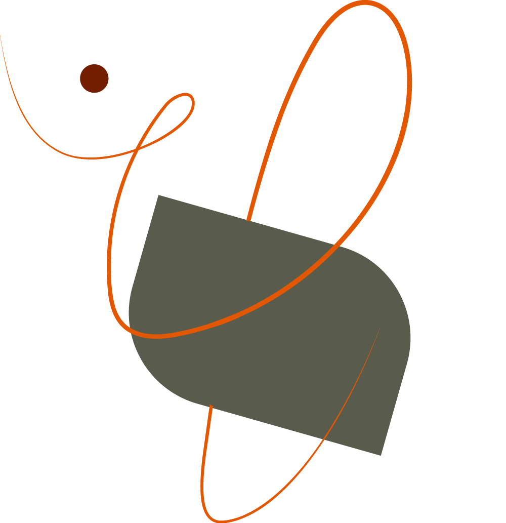 Grafisches Element mit grünem Blatt und geschwungener orangener Linie